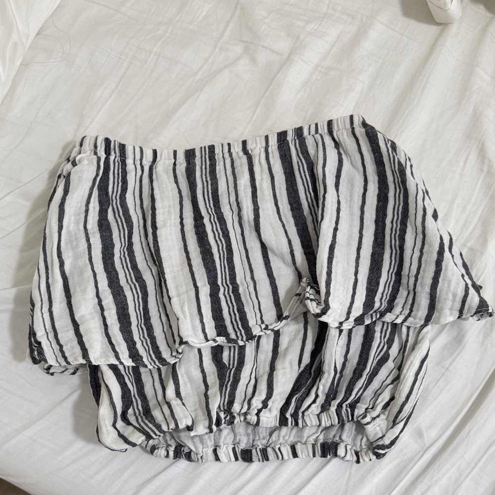 Elegant Black and White Striped Off-Shoulder Blouse